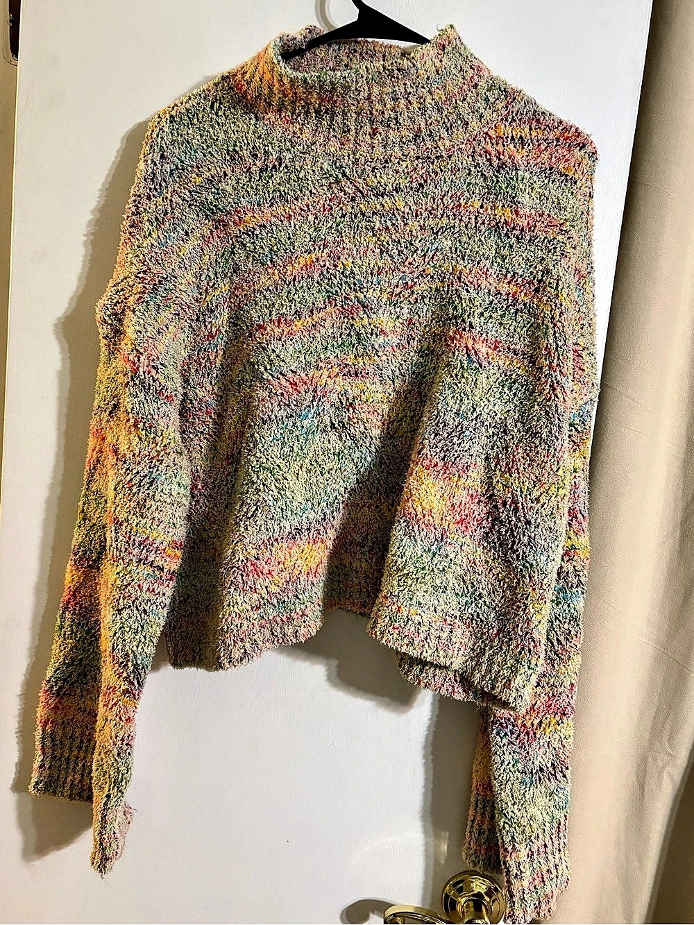 POL Multicolor Knit Mock Neck Berber Sweater